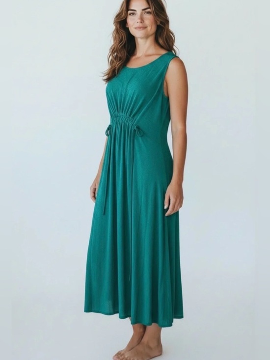 Athleta Dresses & Skirts - Athleta Women's Solid Emerald Green Echo Midi Dress Ruched Waist SP Casual